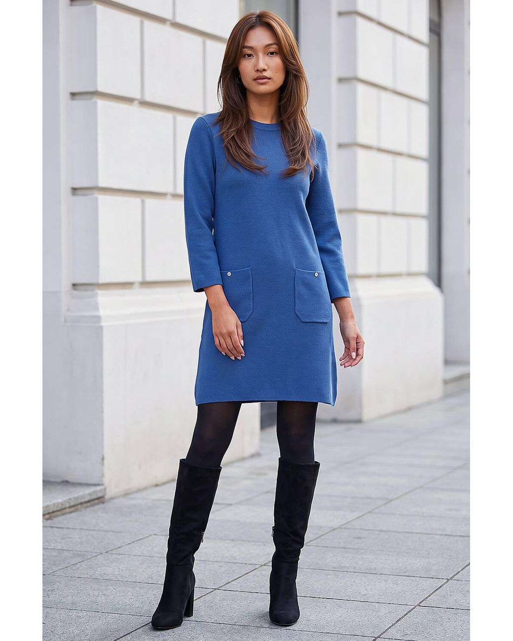 Roman Blue Patch Pocket Knit Dress