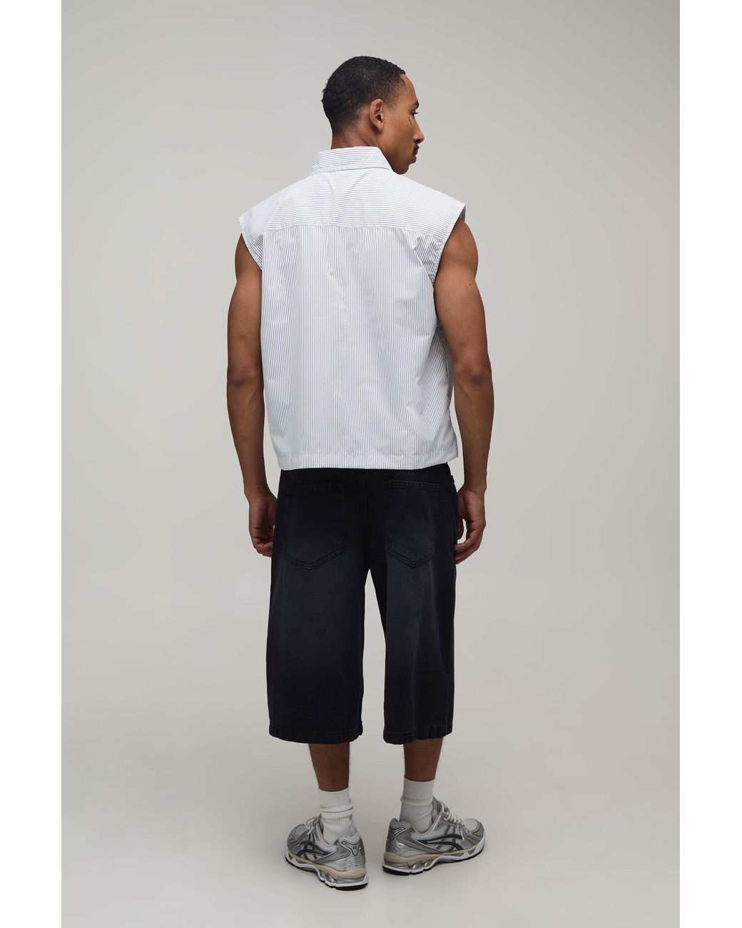 BoohooMAN White Oversized Boxy Stripe Sleeveless Shirt for men