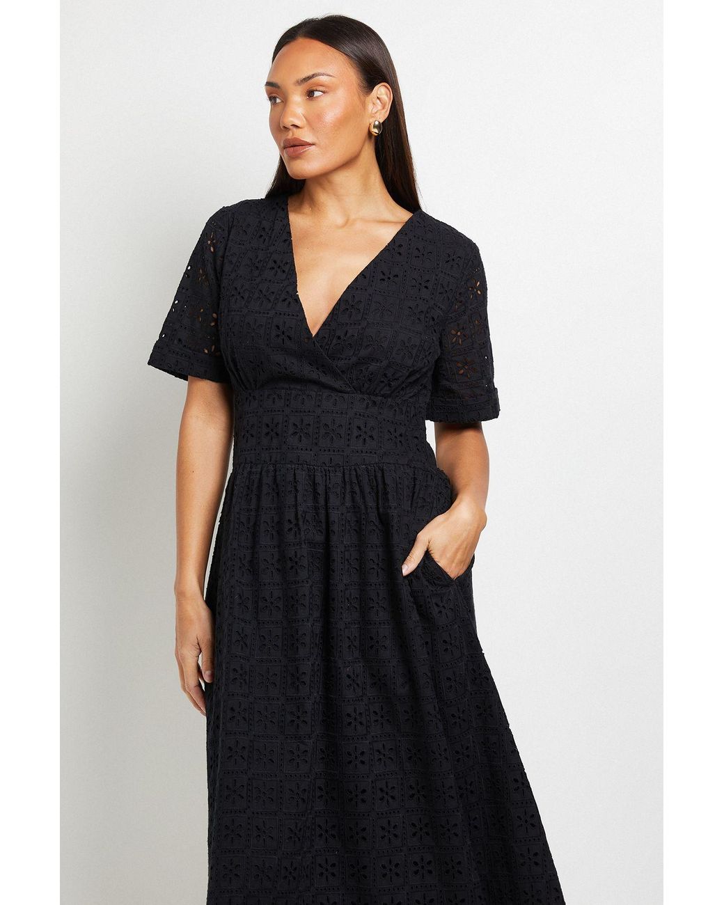 PRINCIPLES Black Mono Dropped Waist Broderie Midi Dress