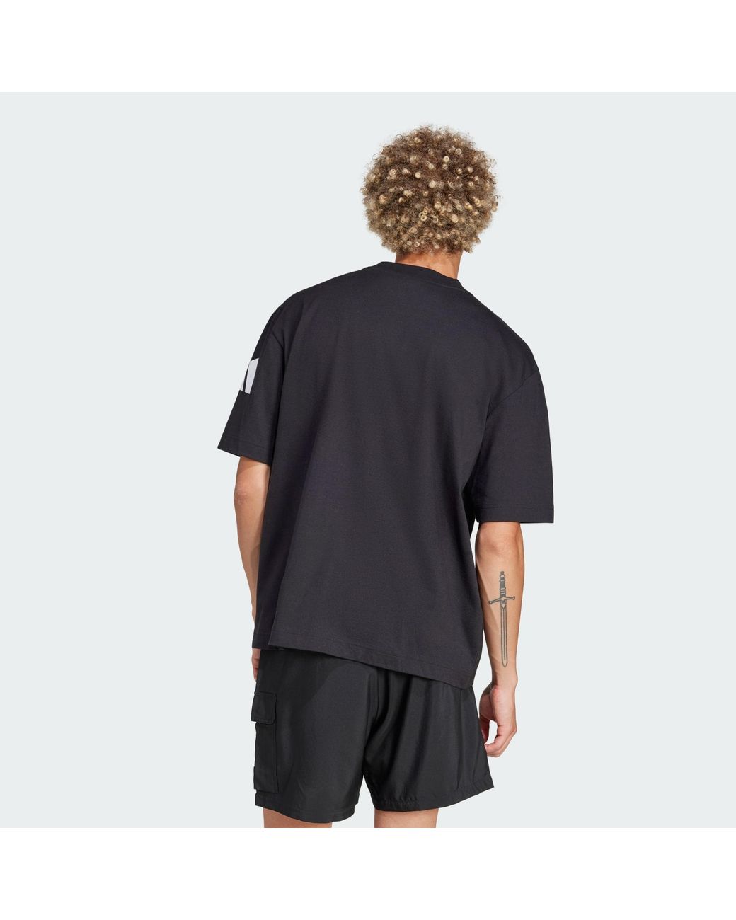 Adidas Black Essentials Loose Fit 3 Bar Logo Tee for men
