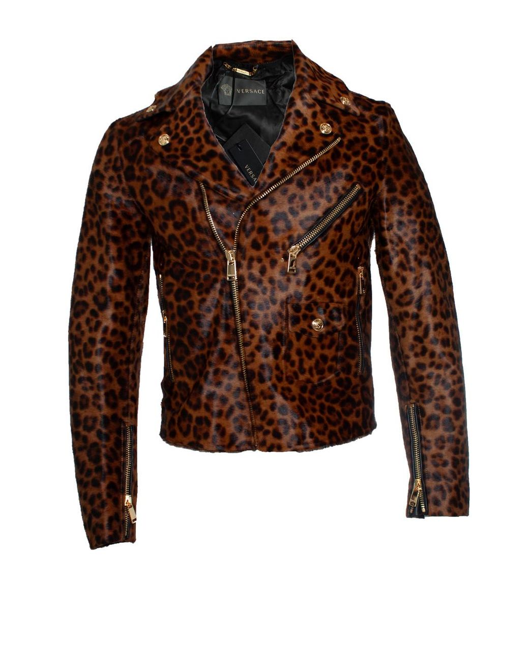 Versace Brown Ponyskin Leopard Biker Jacket Fw24 for men