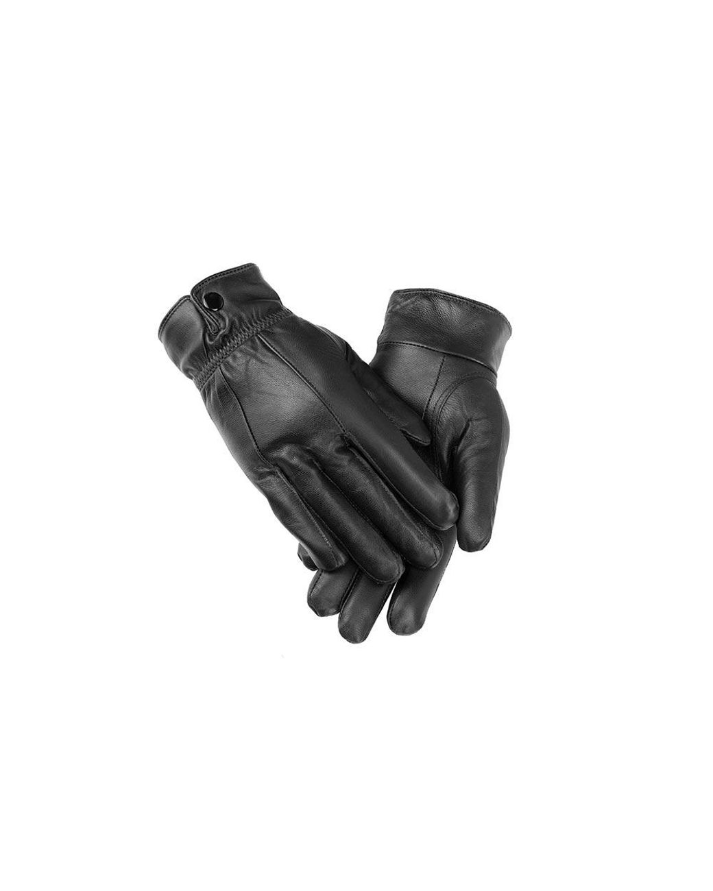 Woodland Leathers Black Ladies Elasticated Stud Fasten Leather Gloves