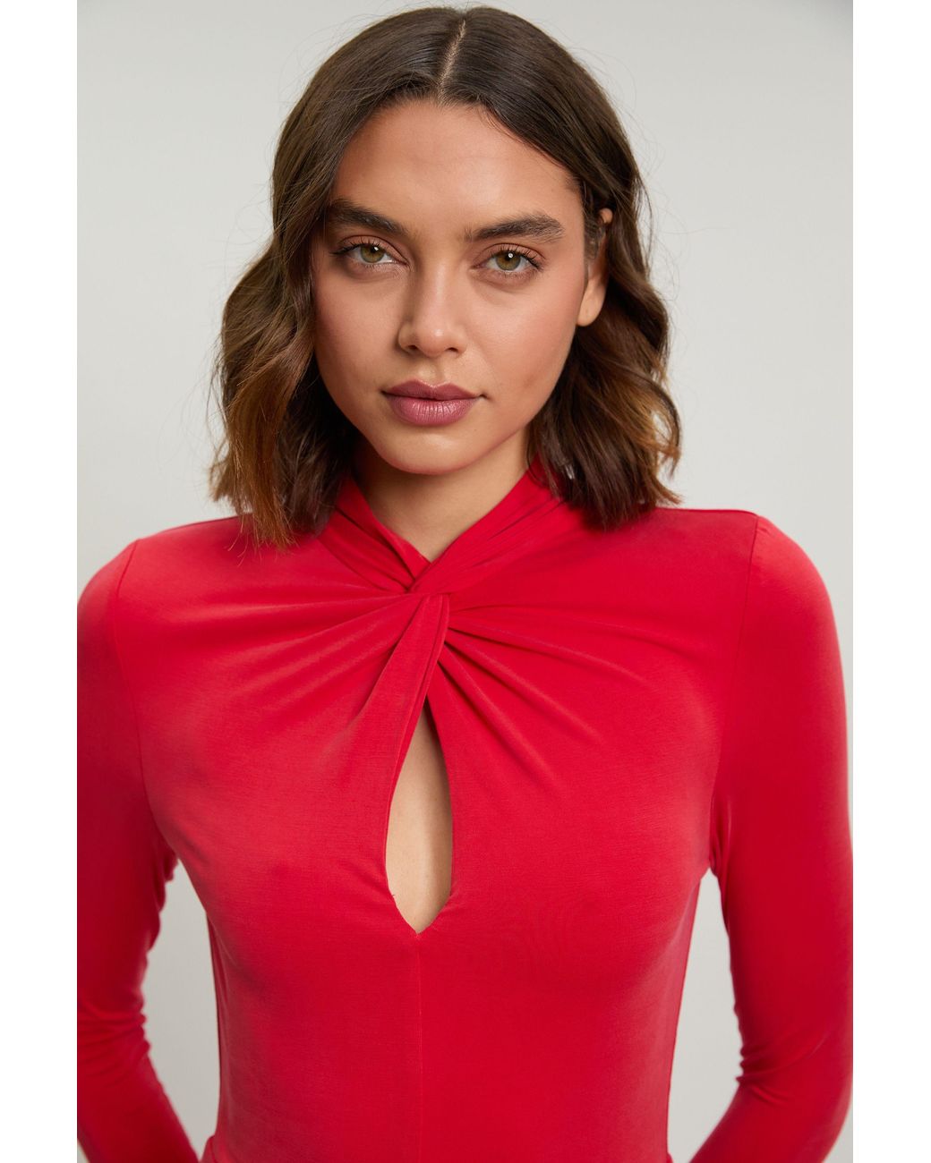 Karen Millen Red Long Sleeve Jersey Maxi Dress
