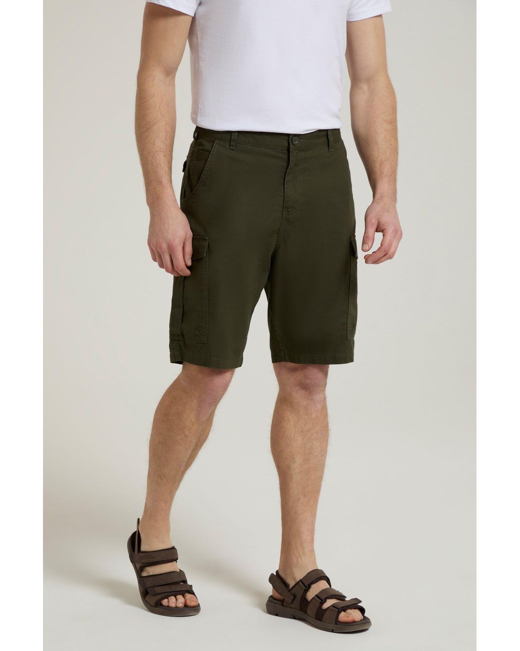 Mountain Warehouse Green 'Lakeside' Twill Cotton Cargo Shorts With Multiple Pockets for men