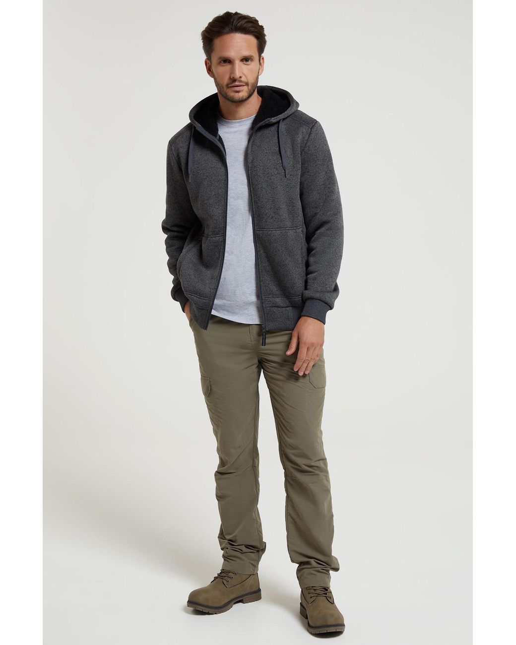 Mountain Warehouse Gray 'Nevis' Fur Lined Hoodie Adjustable Hood Soft Fleece Warm Cosy Jumper for men