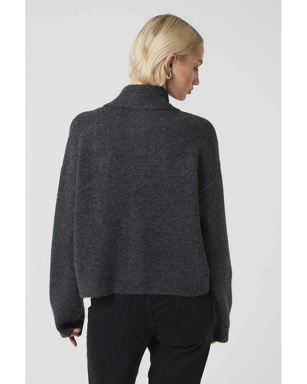 Brave Soul Blue Turtle Neck Knitted Bomber Style Jacket
