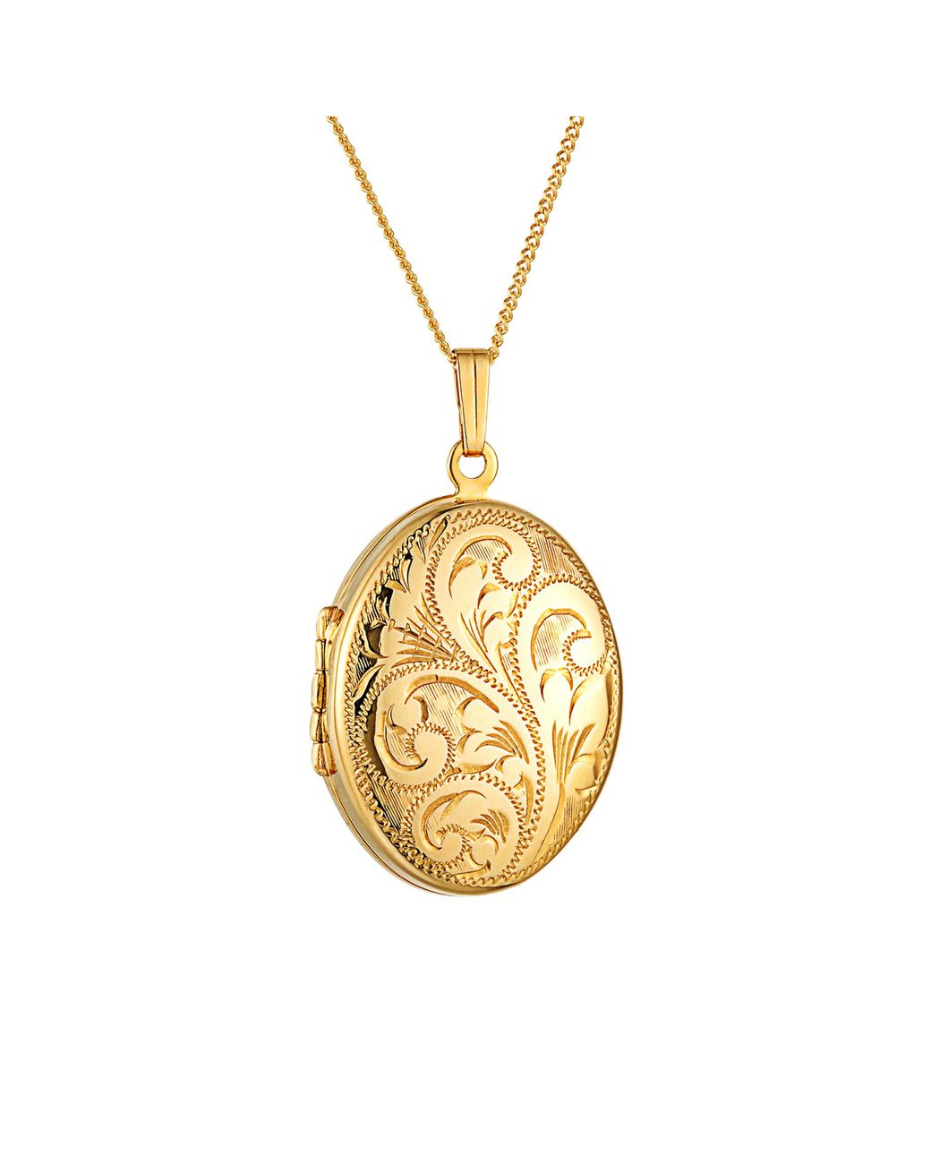 The Jewellery Stockroom Metallic 30Mm Rolled Floral Engraved Oval Locket Necklace Plated