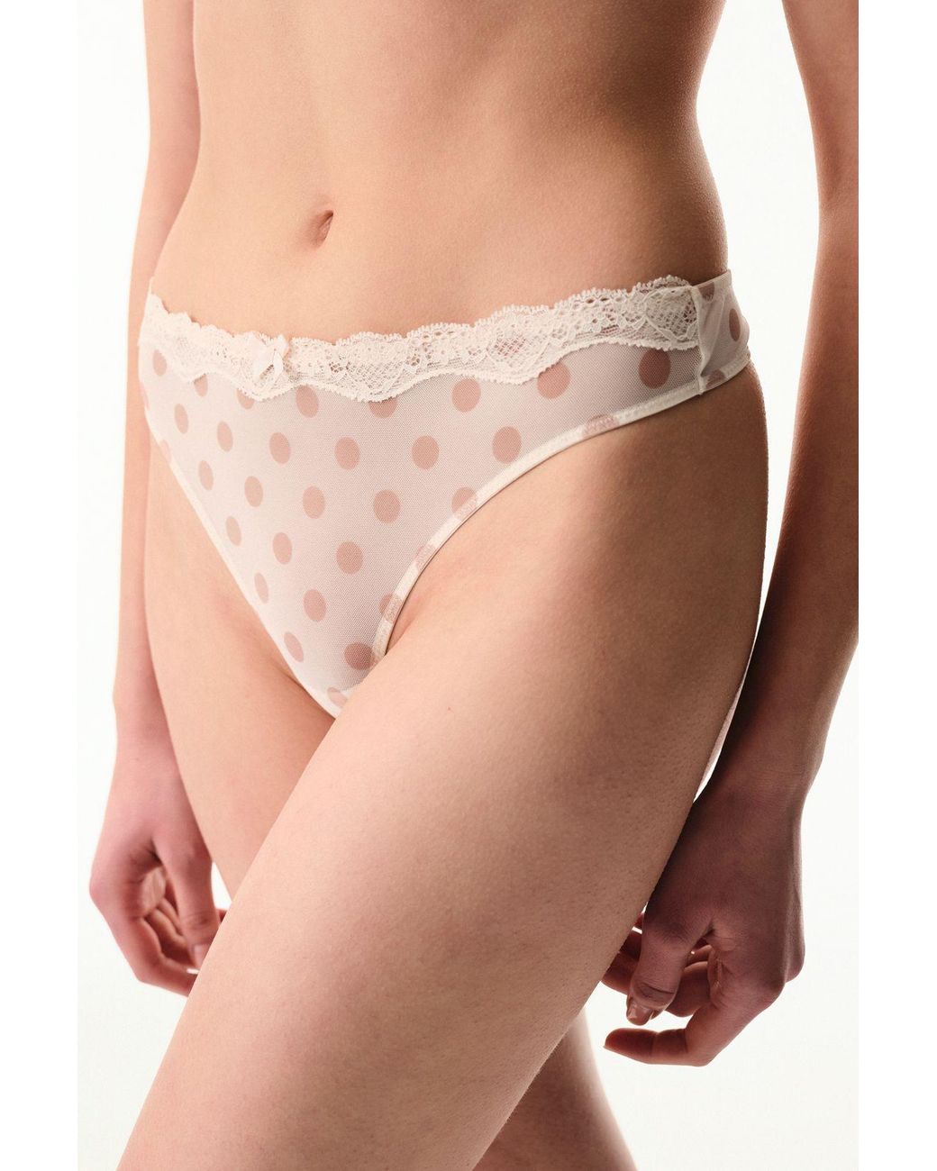 Penti Natural Mesh Polka-Dot Patterned Thong