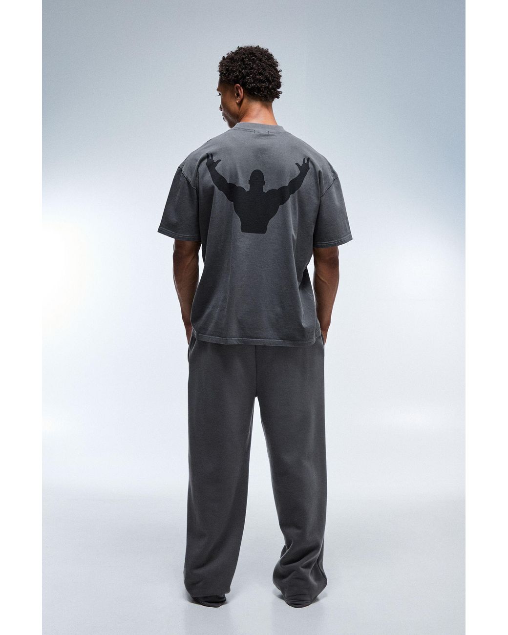BoohooMAN Gray One More Rep Washed Oversized Extended Neck T-Shirt for men