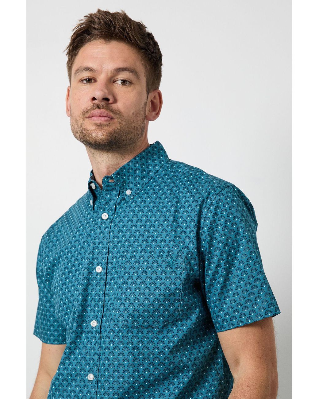 MAINE Blue Print Short Sleeve Shirt Cotton for men
