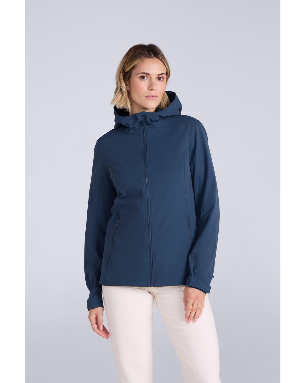 Mountain Warehouse Blue 'Torino' Packable Softshell Jacket Water-Resistant Hooded Travel Layer Polyamide
