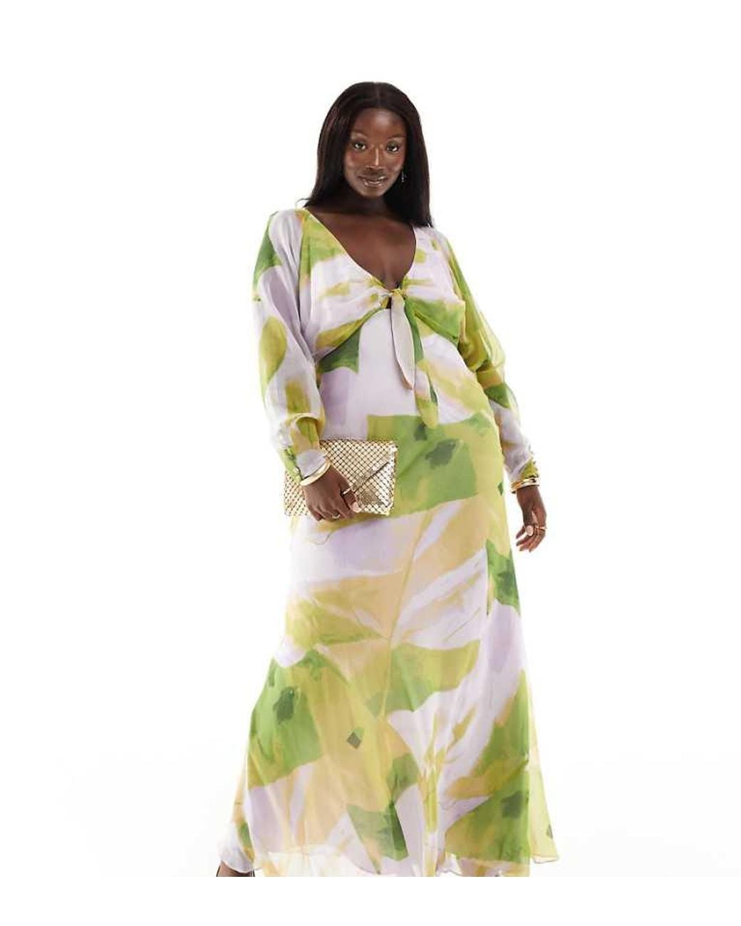 ASOS Green Design Tie Front Plunge Maxi Dress