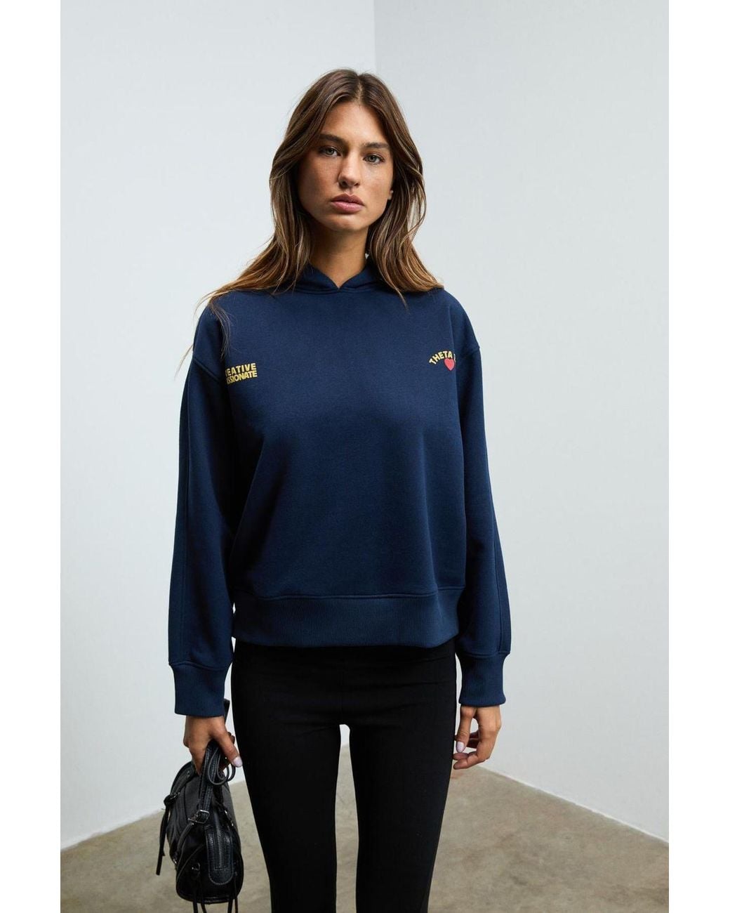 Grimelange Blue Printed Logo Hooded Sweatshirt