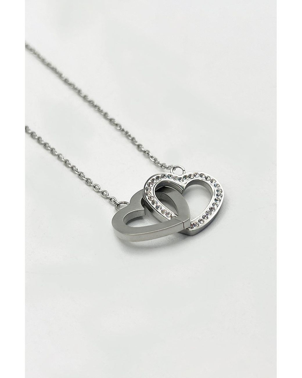 SVNX Gray Double Heart Link Necklace