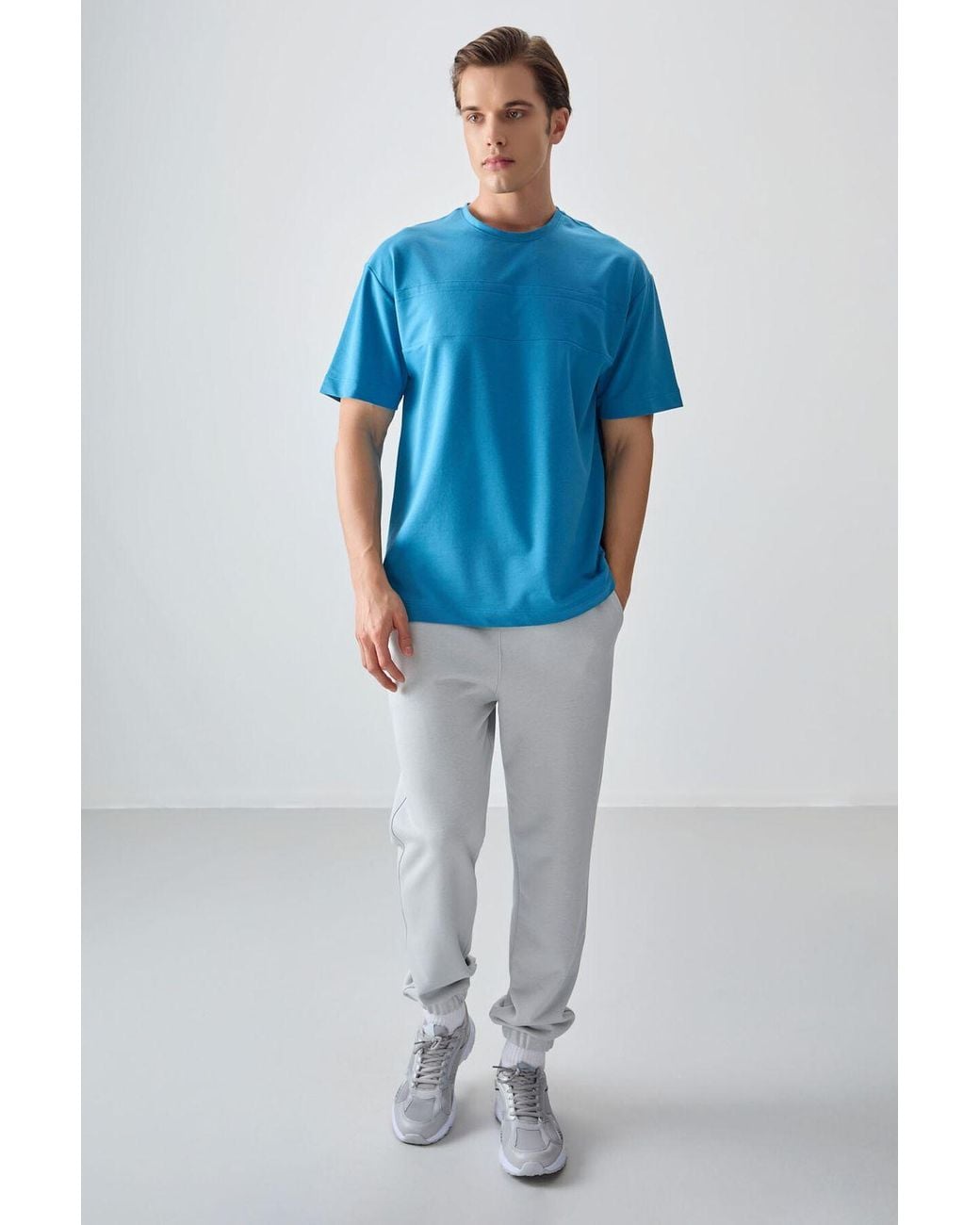 TOMMY LIFE Blue Oversized Crew Neck T-Shirt for men