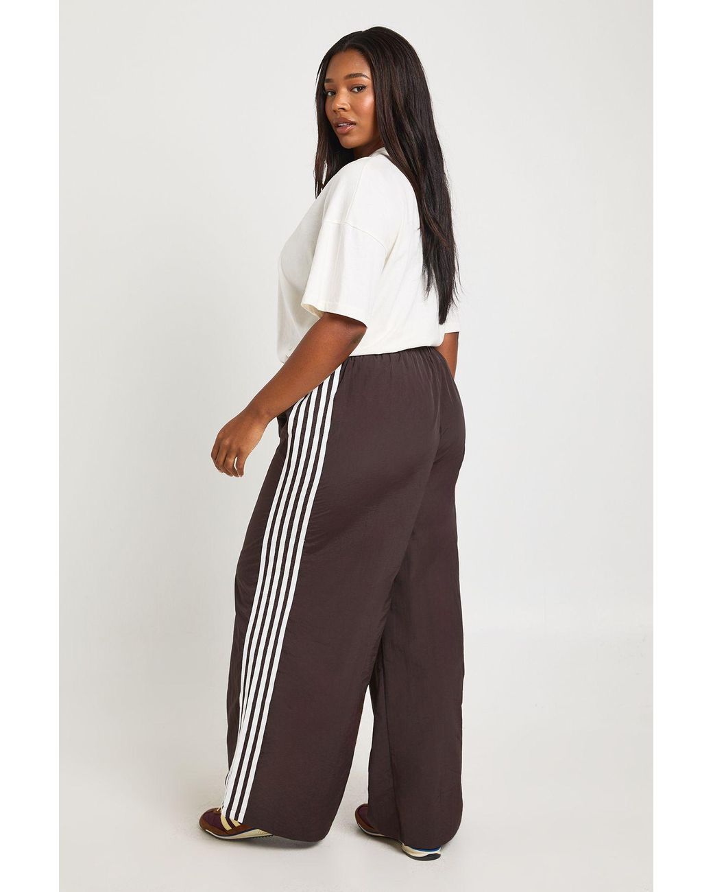 Boohoo Brown Plus Nylon Side Stripe Wide Leg Trouser
