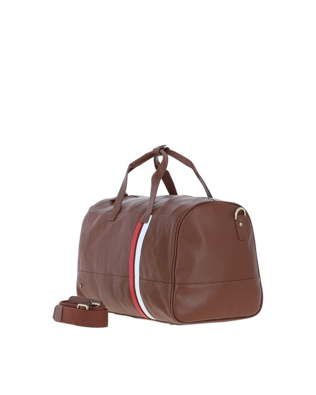Gabicci Brown Real Leather Holdall With Striped Front Detail for men