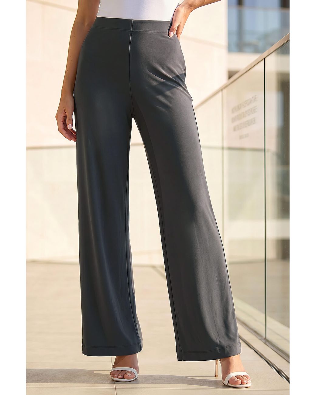 Roman Natural Petite Wide Leg Stretch Trouser
