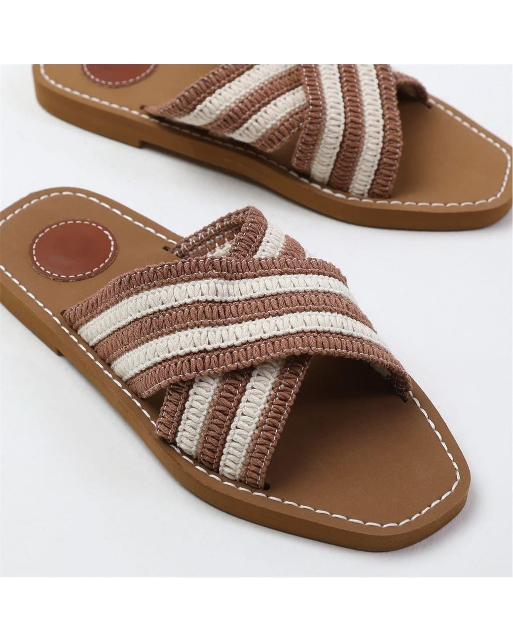 Where's That From Brown Wheres Woven Stripe Patterned Slide Sandals