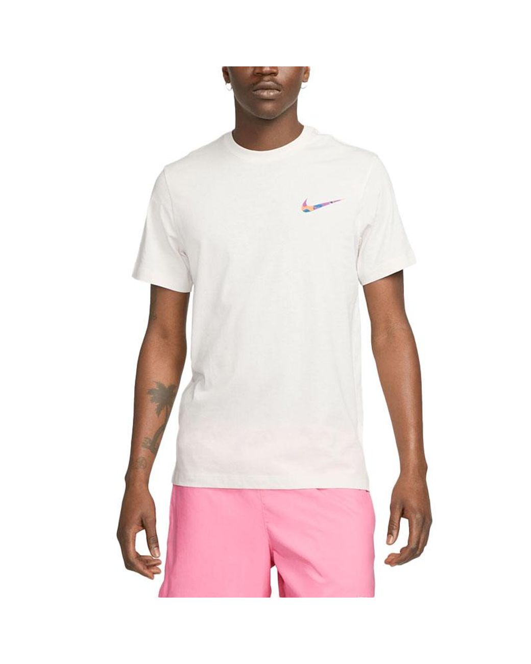 Nike White T Shirts Club Swoosh Hdy Print Short Sleeve Summer Sportswear Cotton for men