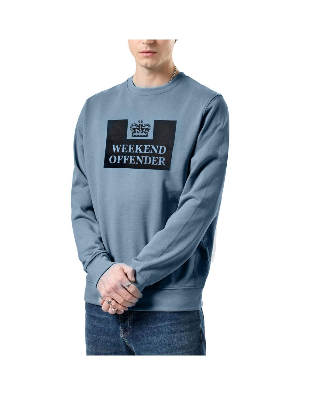Weekend Offender Blue Sweatshirt Penitentiary Crew Neck Pullover Casual Cotton for men
