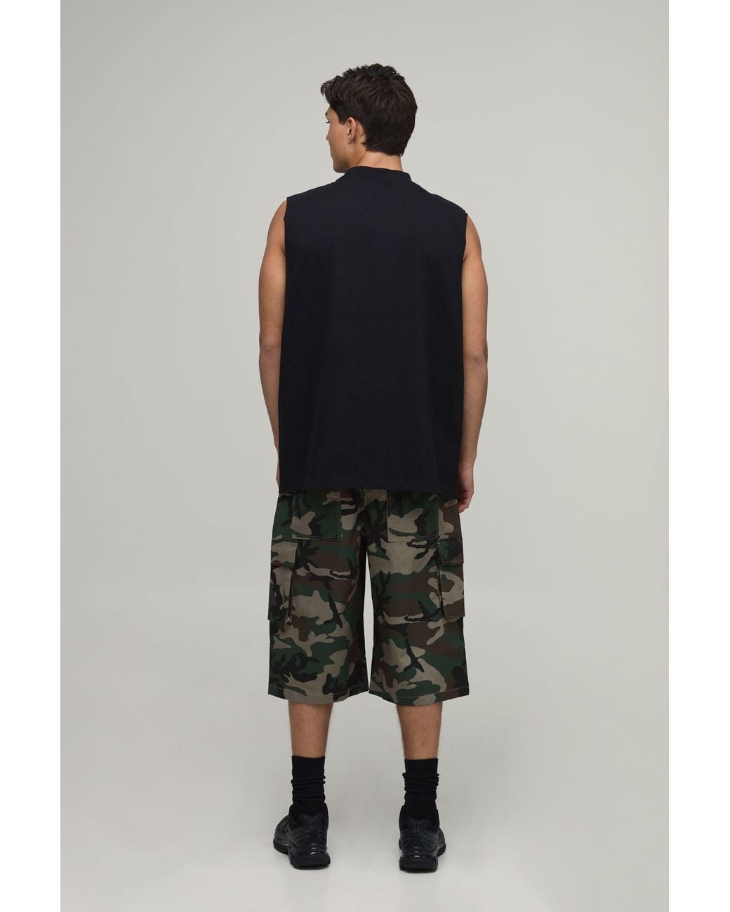 BoohooMAN Black Oversized Graphic Tank Cotton for men