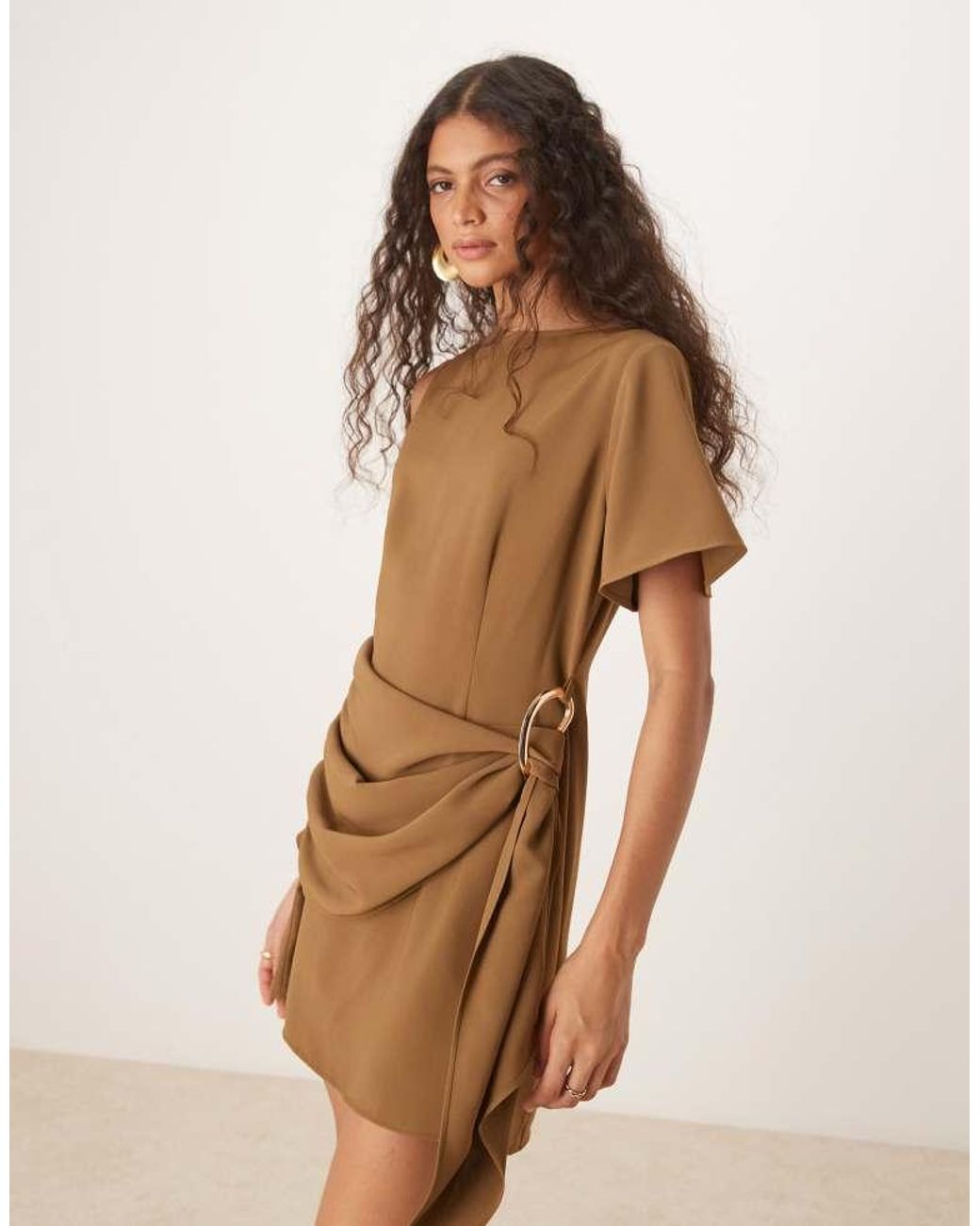 ASOS Natural Drop Waist Sash Front Mini Dress