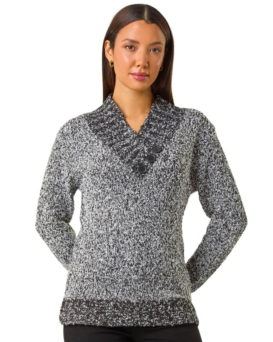 Roman Gray Textured Overlap Jumper