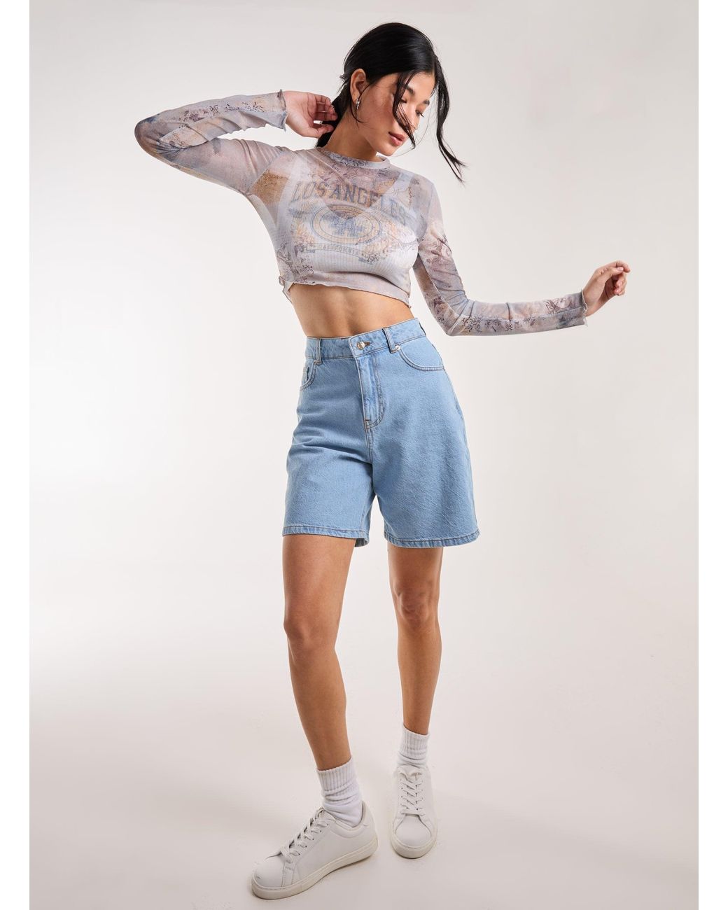 Pink Vanilla Blue Mesh Printed La Long Sleeve Top