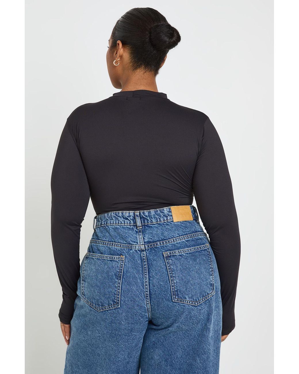 Boohoo Blue Plus Second Skin Crew Neck Long Sleeve Bodysuit