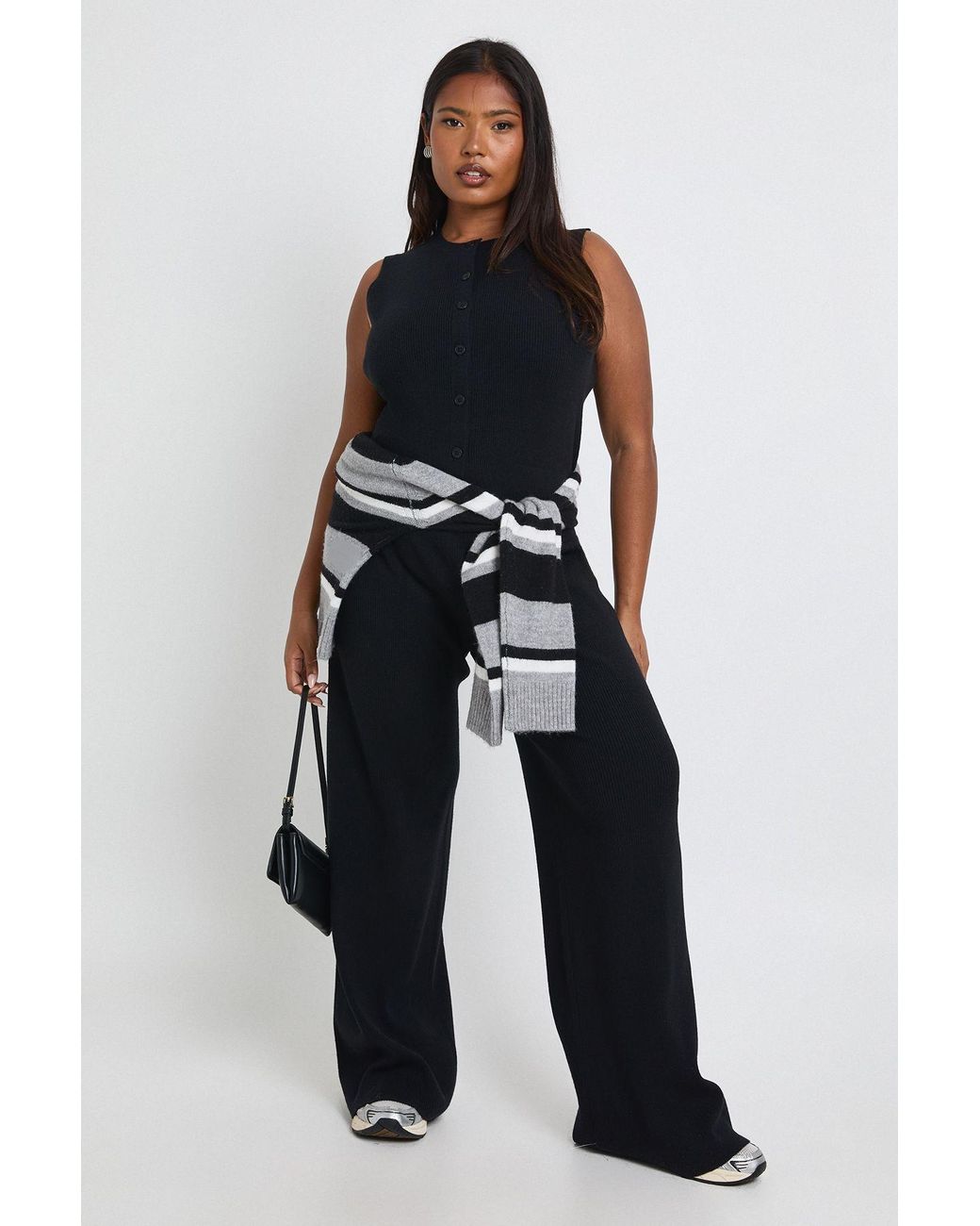 Boohoo Blue Plus Super Soft Rib Knitted Waistcoat And Wide Leg Trouser Co-Ord