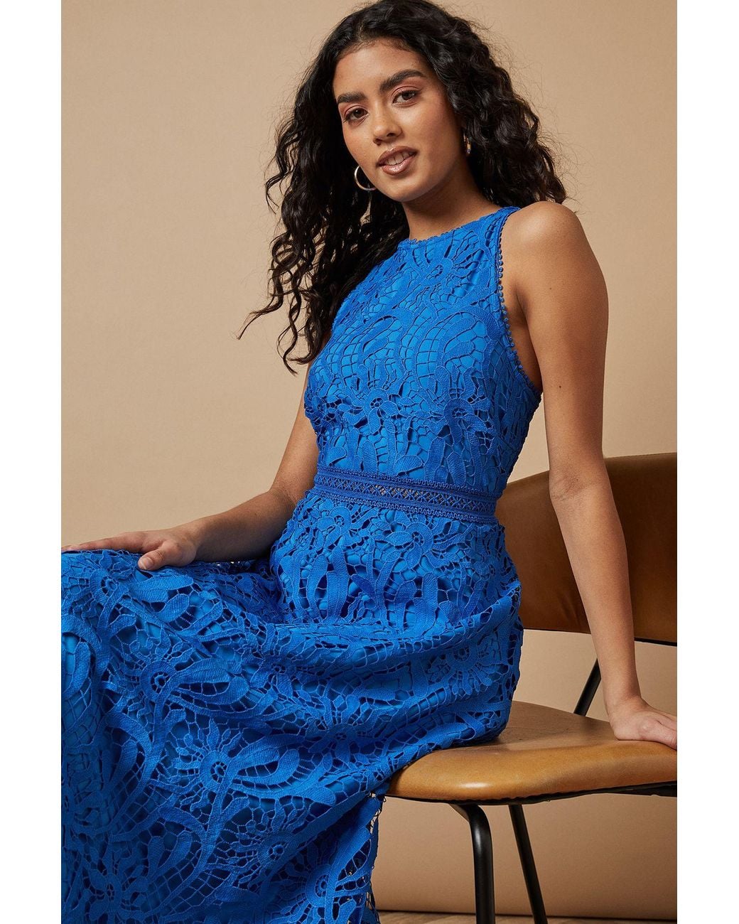 Oasis Blue Petite Lace Halterneck Dress