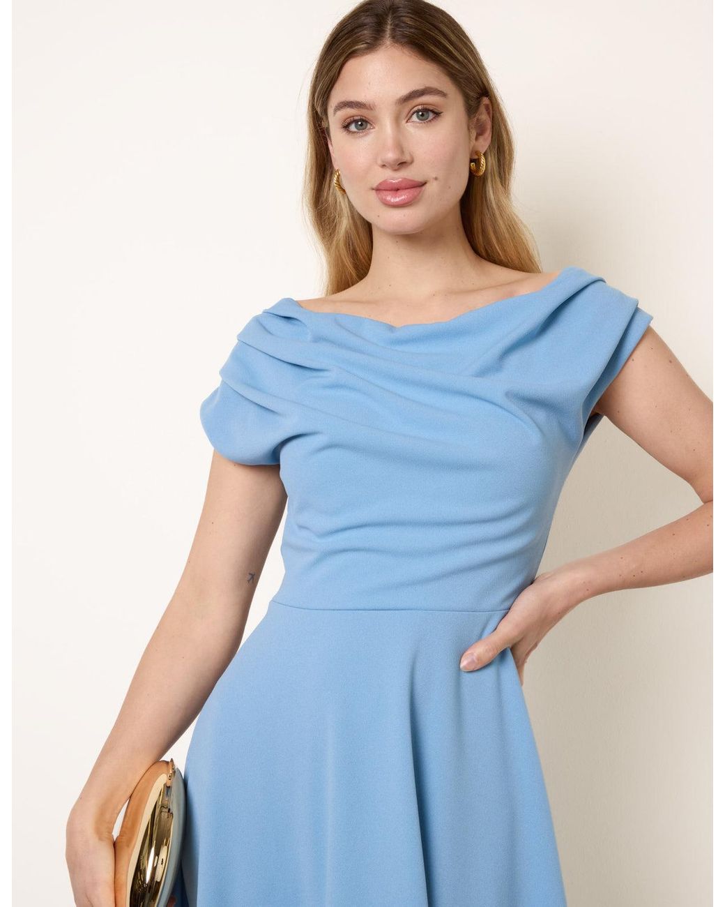 Blue Vanilla Blue Scuba Crepe Off-Shoulder Skater Dress