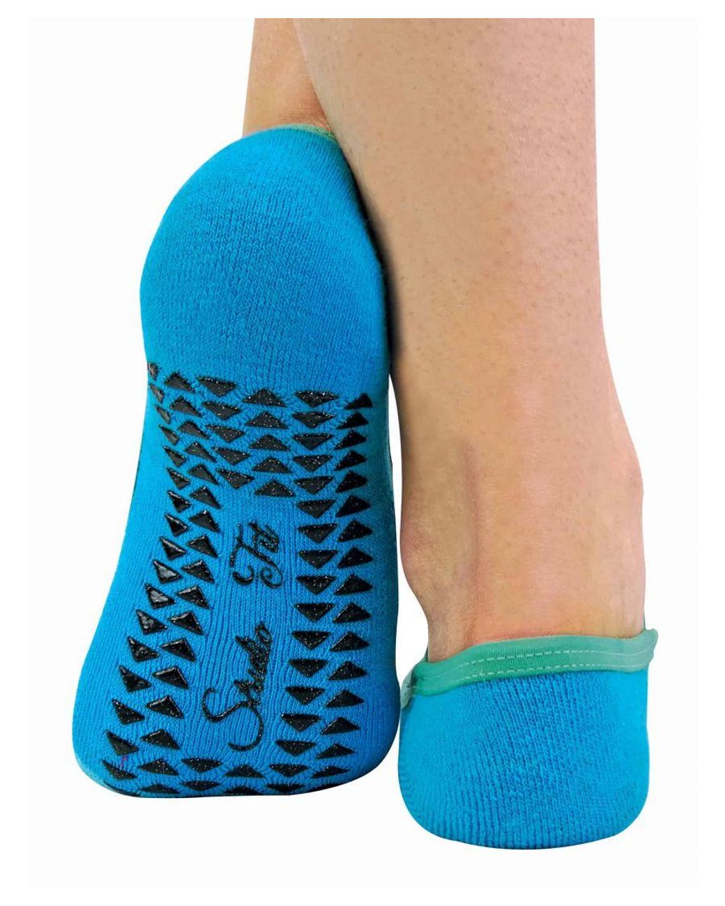 Sock Snob Blue 2 Pairs Ladies Non Slip Grip Invisible Pilates Yoga Socks With Straps By