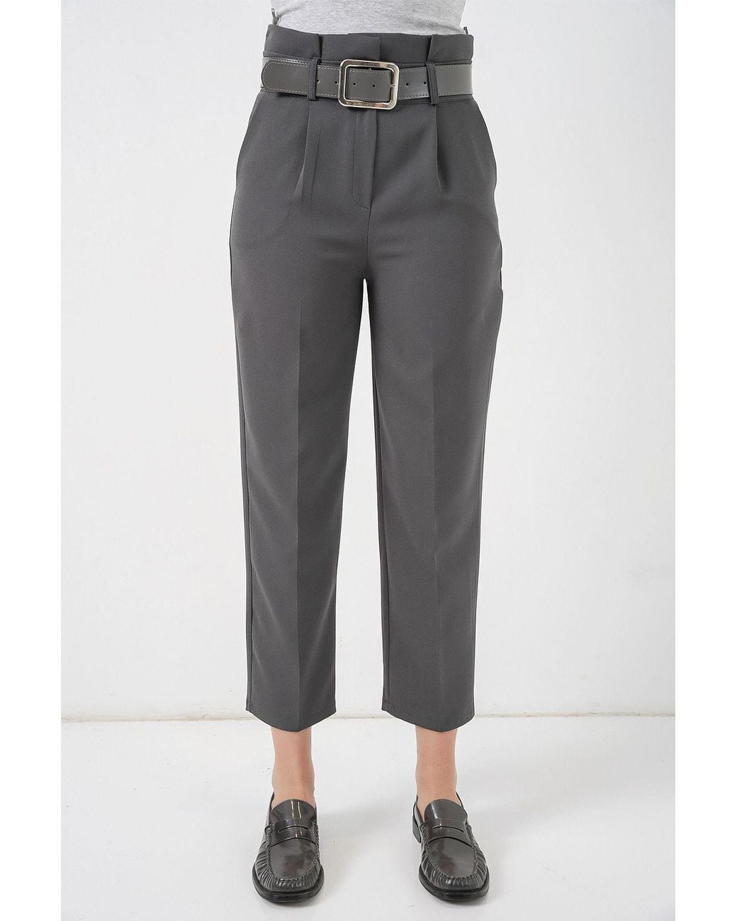 Bigdart Gray Ankle Length Straight Pants With Bow