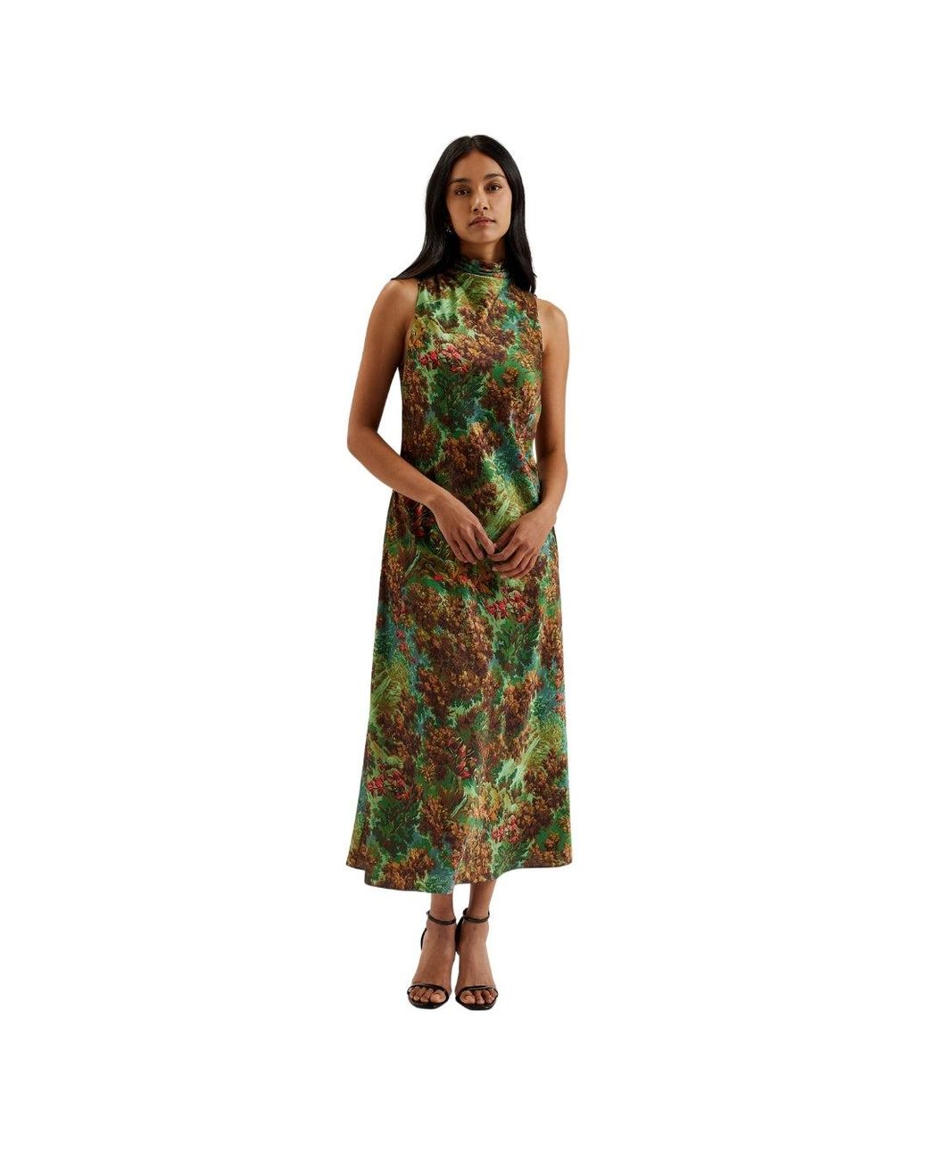 Ted Baker Green Eyva Printed Cowl Neck Midi Slip Dress