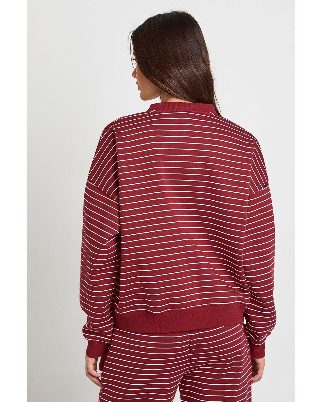 Boohoo Red Stripe High Neck Cardigan Sweatshirt
