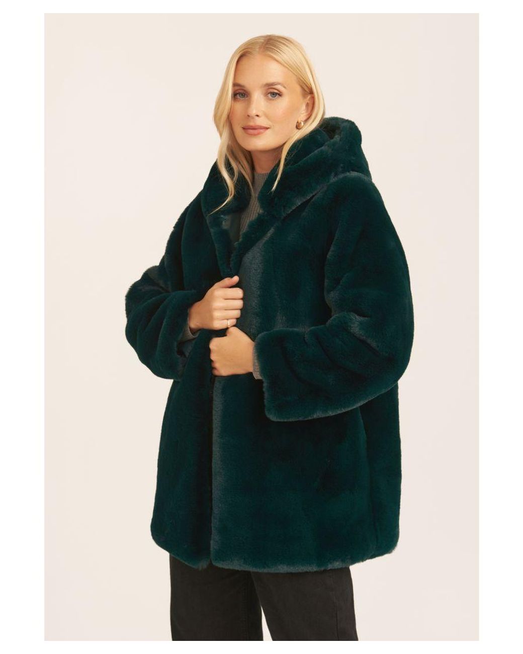 Gini London Blue Hooded Faux Fur Jacket