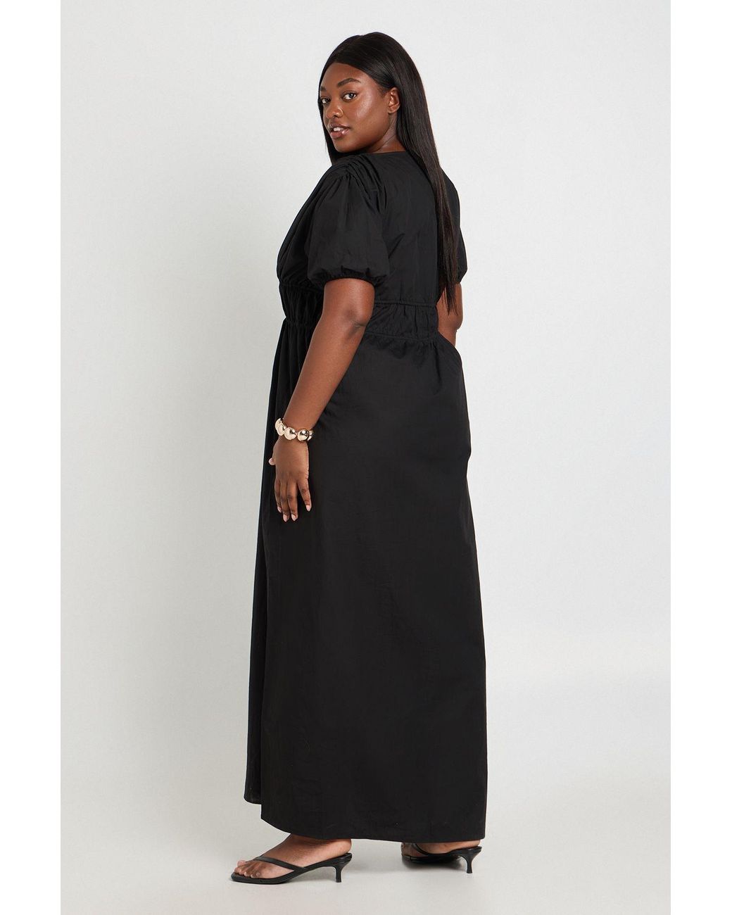 Boohoo Black Plus Ruched Tie Front Maxi Dress