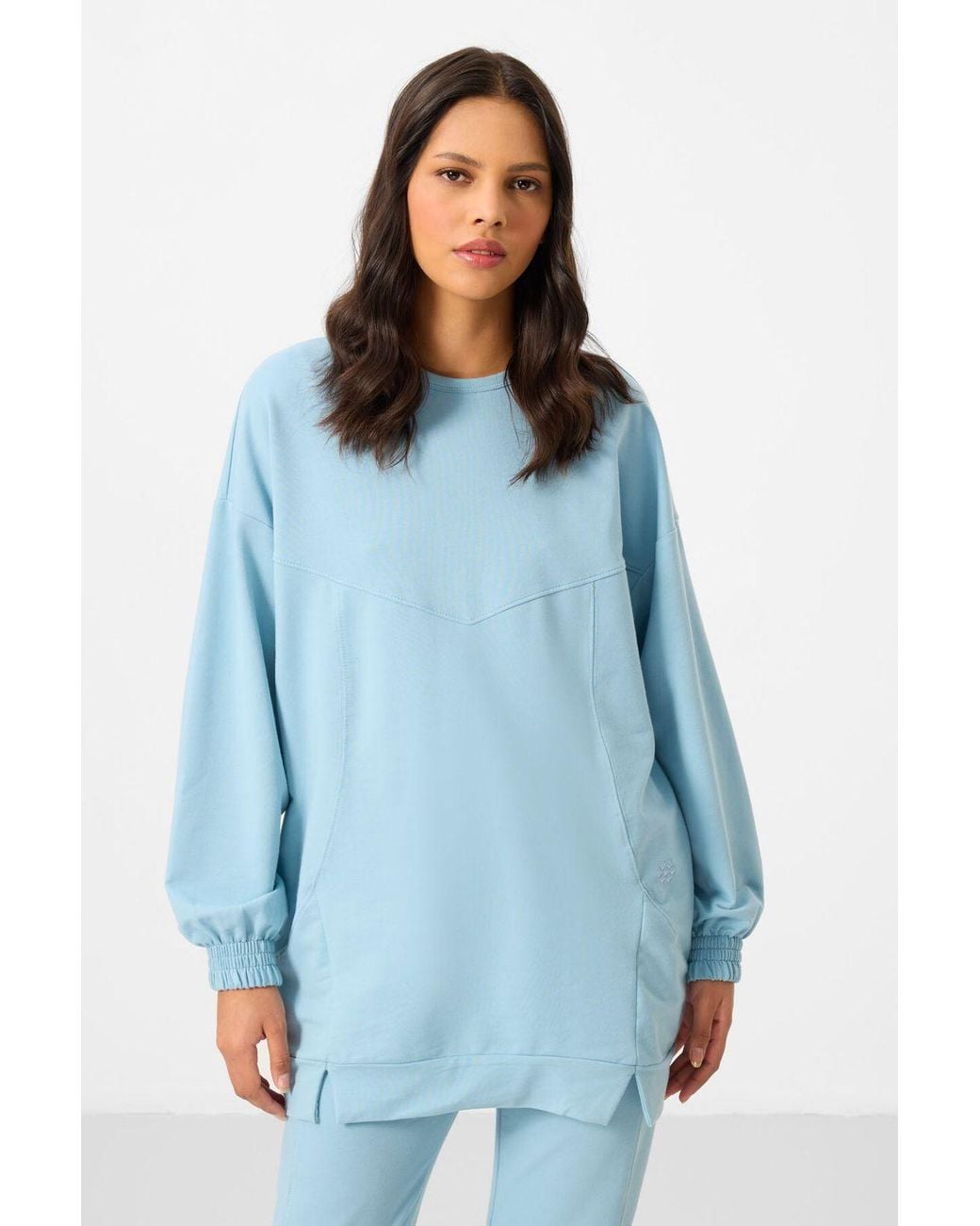 TOMMY LIFE Blue Oversized Fleece Sweatshirt And Pants Set