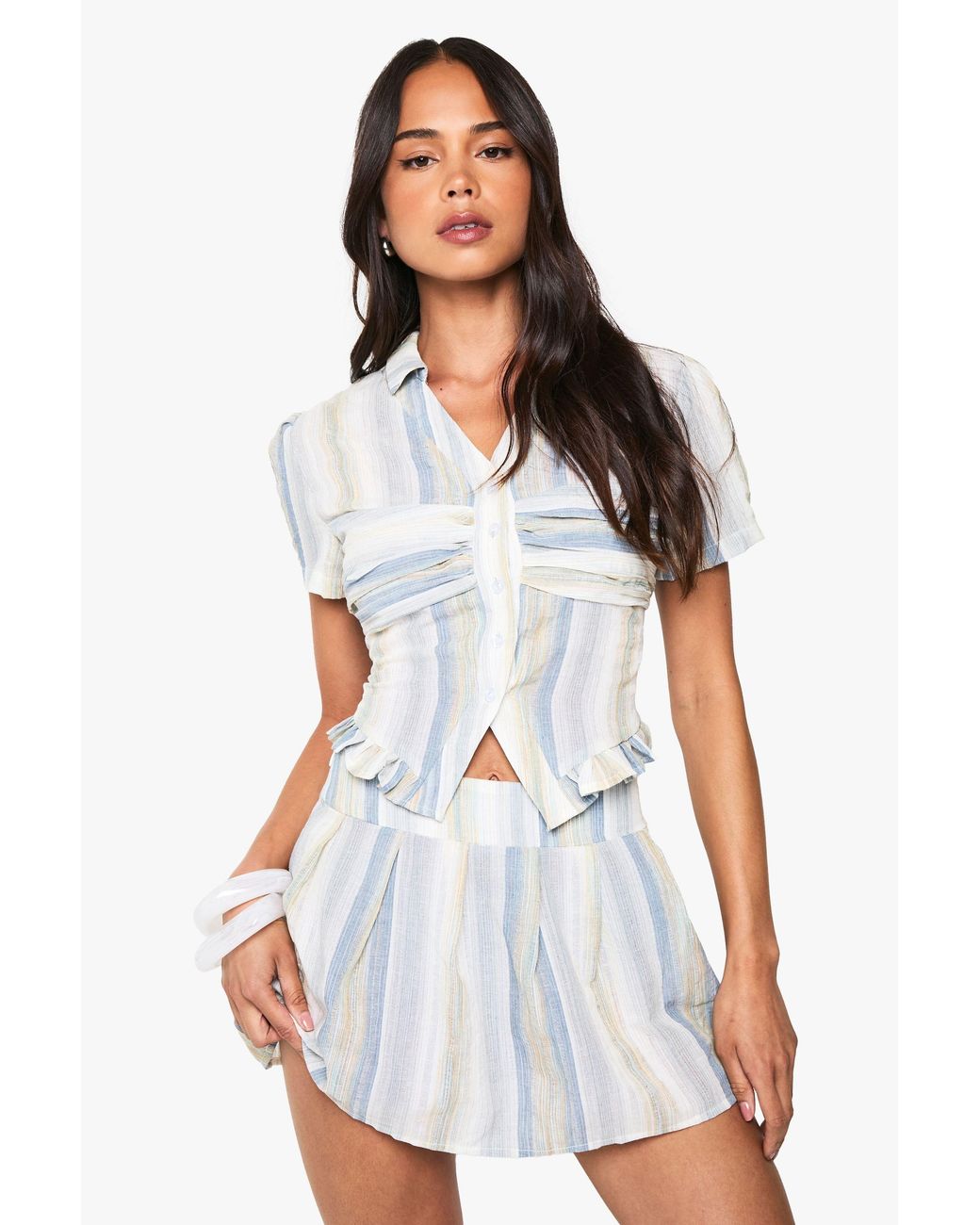 Boohoo White Stripe Pleated Mini Skirt