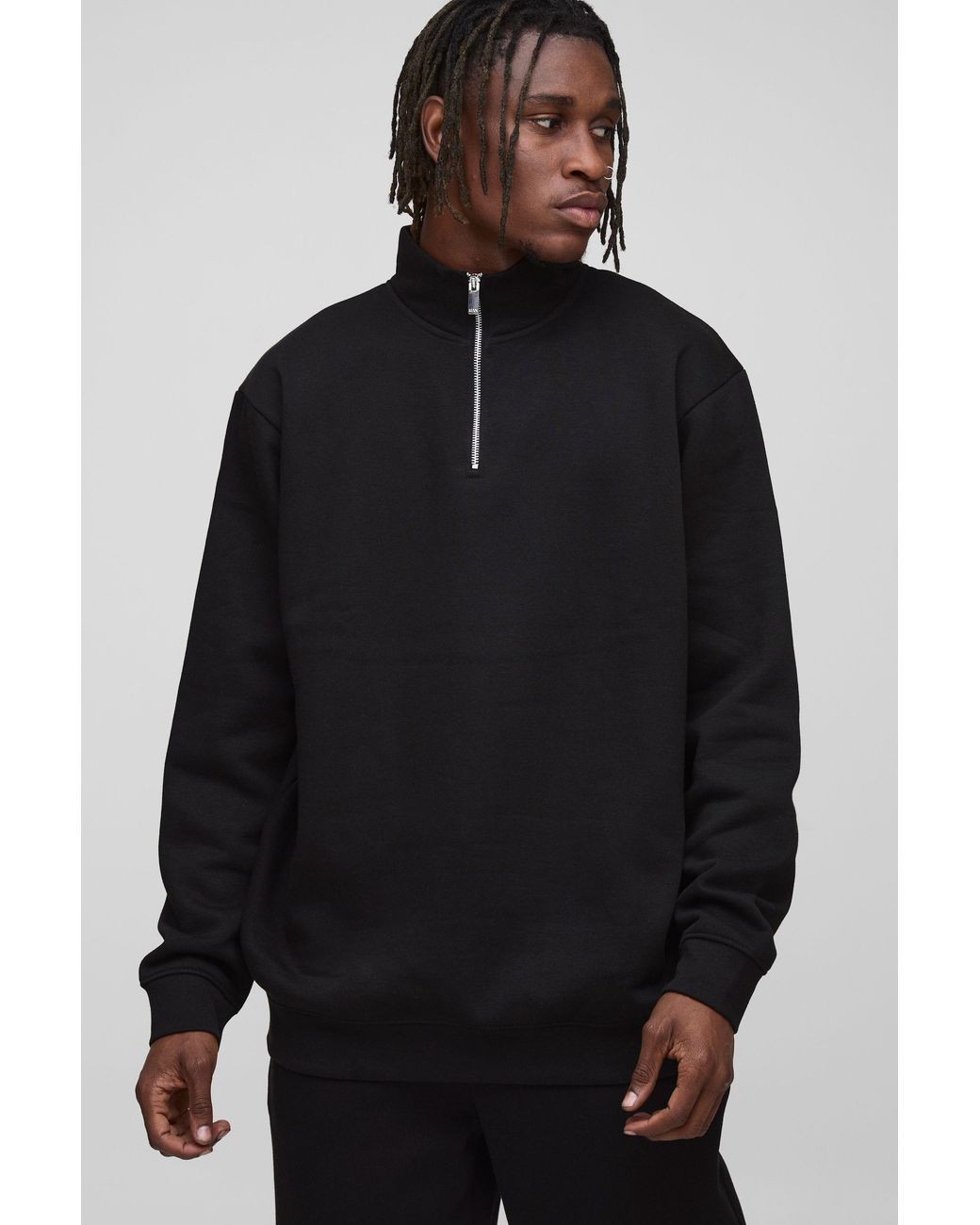 BoohooMAN Blue Tall Basic Oversized Quarter Zip Funnel Neck Sweatshirt for men