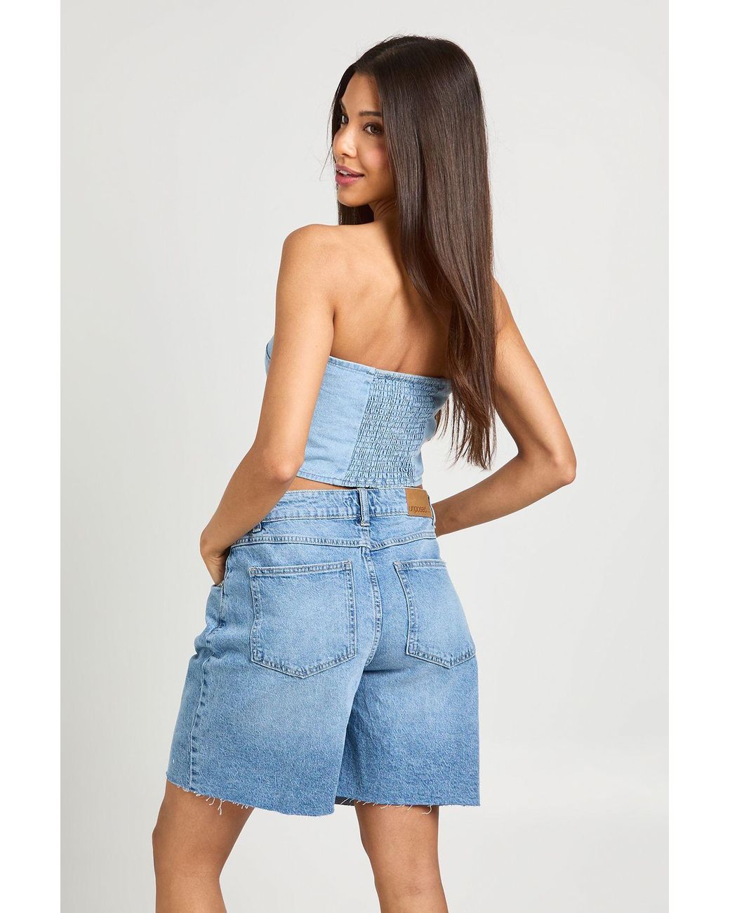 Boohoo Blue Chambray Bandeau Scarf Top