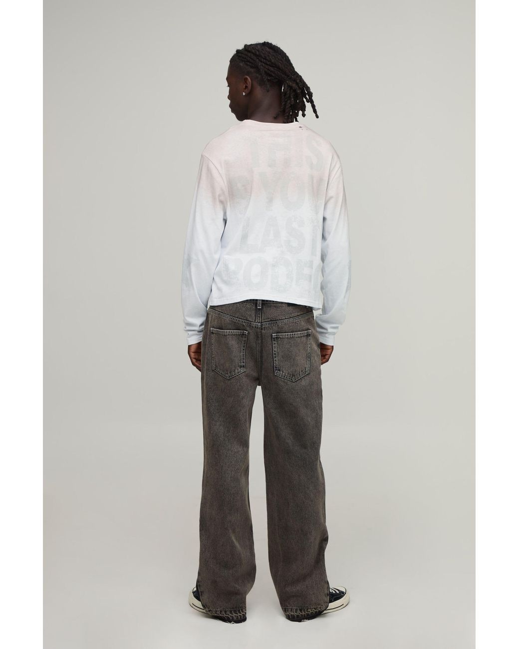 BoohooMAN Black Star Patchwork Relaxed Fit Jeans for men