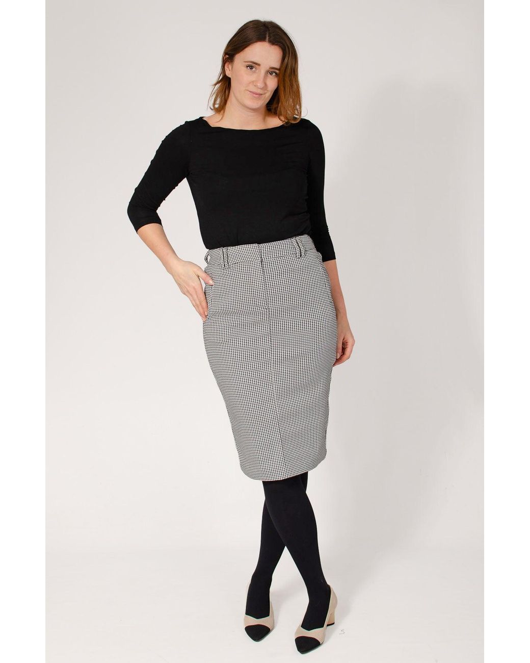 Secret Label Black Dogtooth Stretch Pencil Skirt