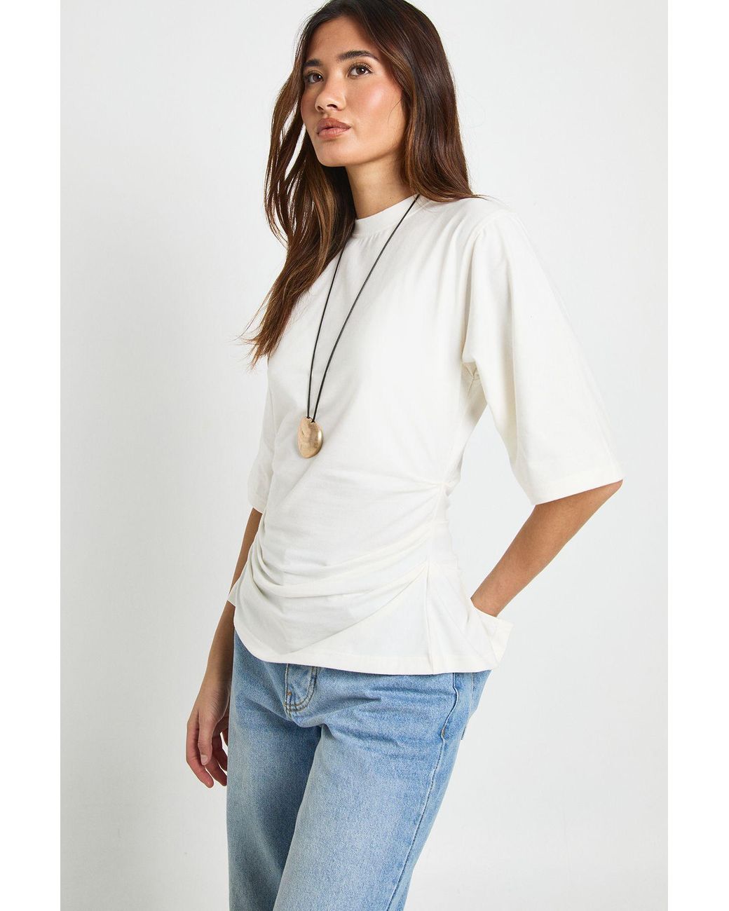 Boohoo White Cinched Waist Half Sleeve T-Shirt