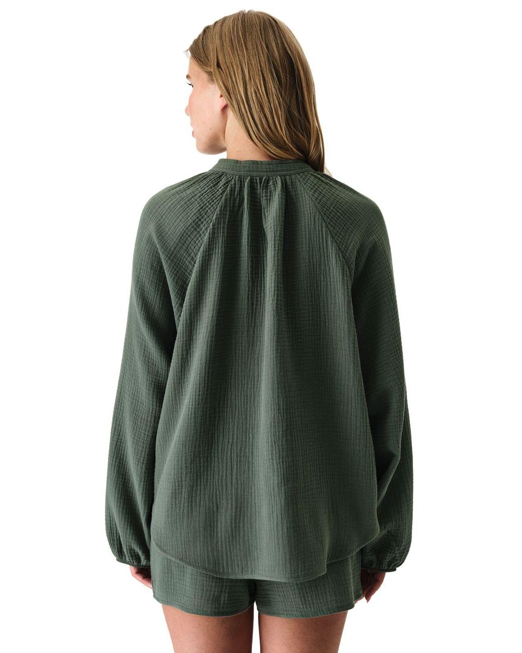 Penti Green Oversized Cotton Shirt With Tie Detail