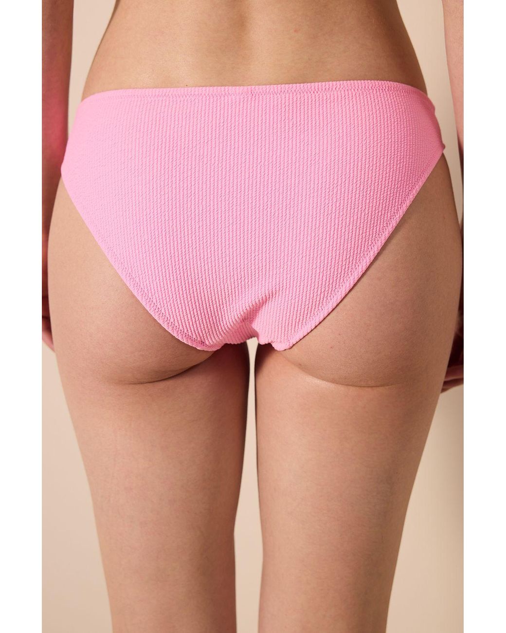 Penti Pink Textured Ribbed Mid-Waist Bikini Bottoms