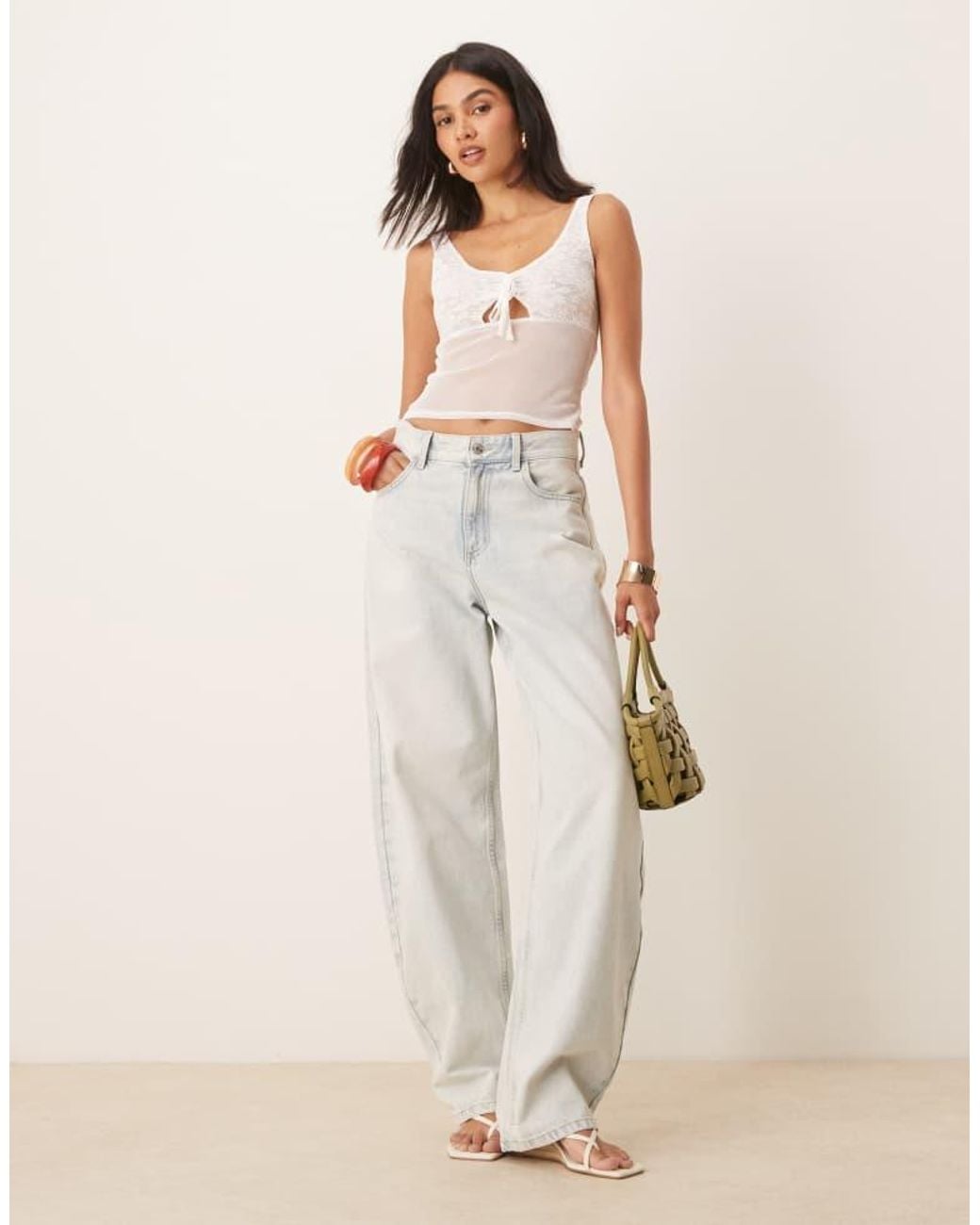 ASOS Natural Mesh Cami Top With Lace Detail