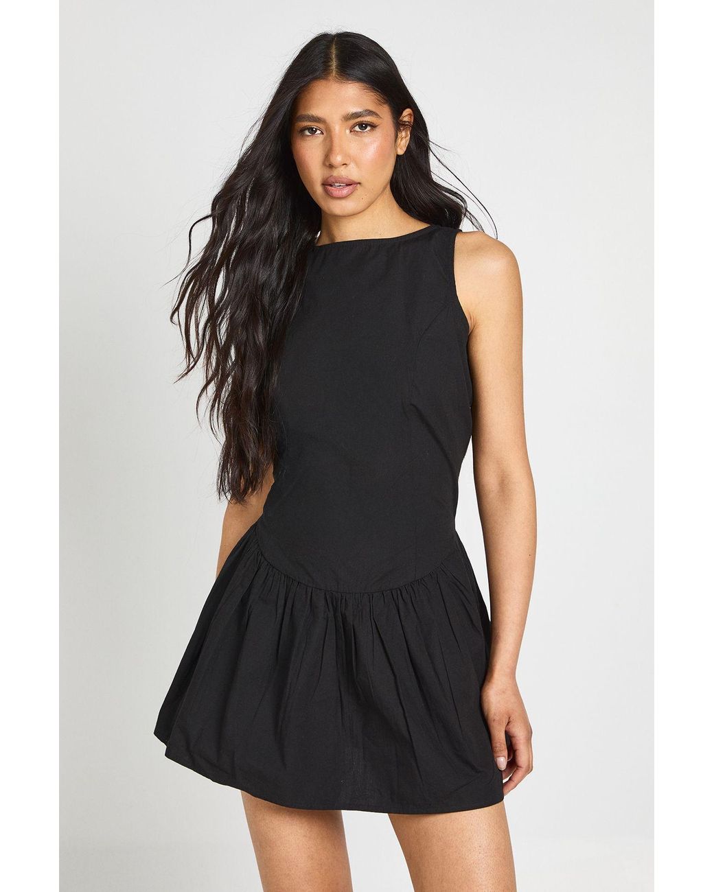 Boohoo Black Tall Cotton Peplum Mini Skater Dress